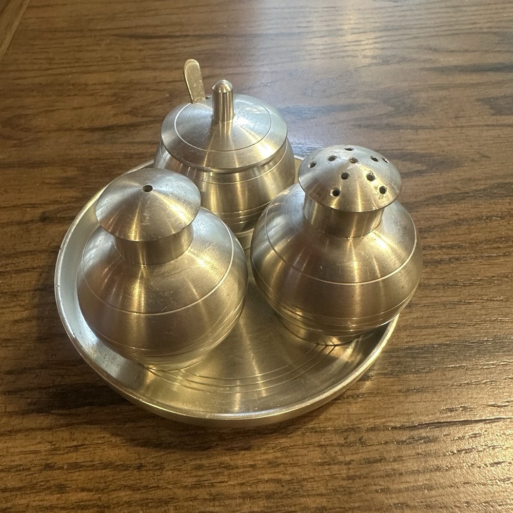 Selangor Pewter Mid Century Cruet Set Salt‎ Pepper Mustard Singapore Malaysia